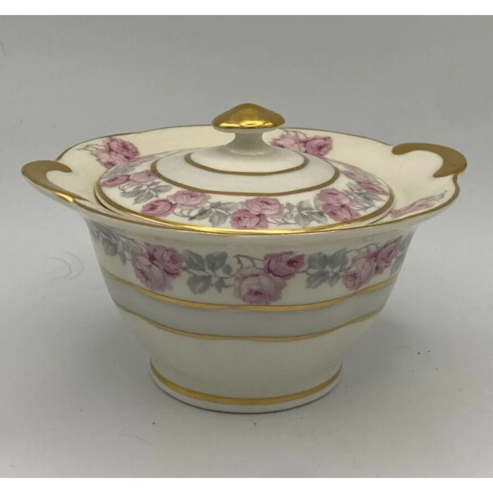 Theodore Haviland‎ New York Rosemont Sugar Bowl w/ Lid Pink Roses {sh18}
